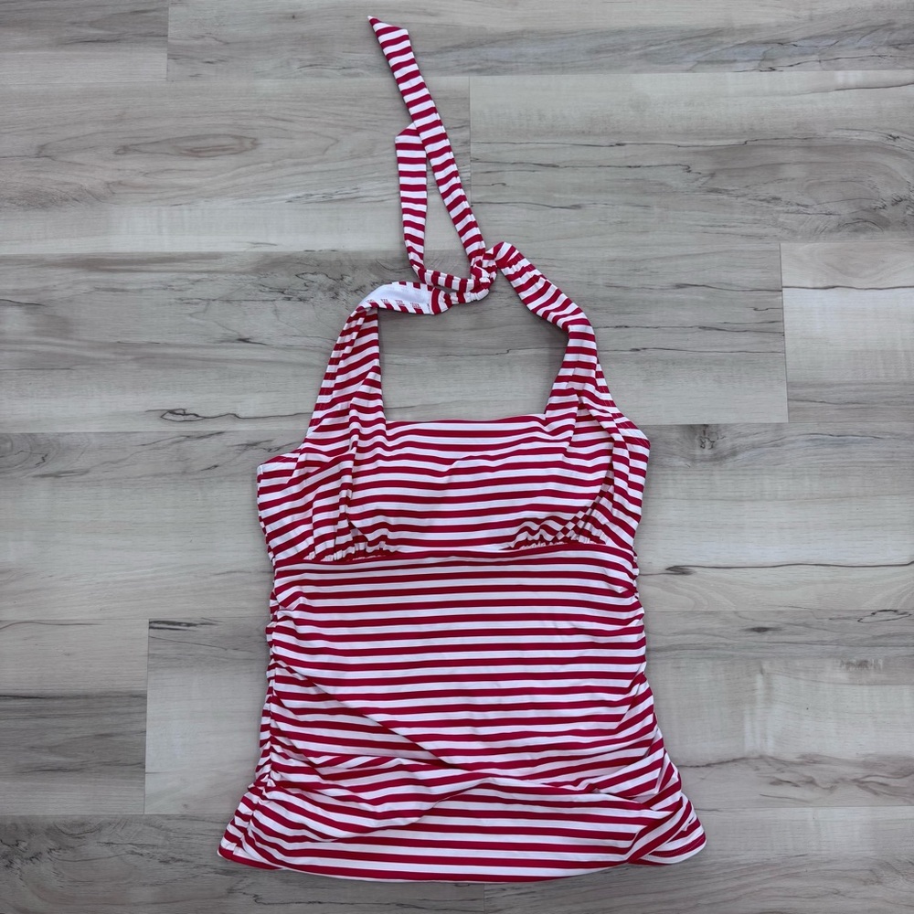 Lands End Nautical Red/White Stripe Halter Tankini Swim Top Only Women’s 8 NWT